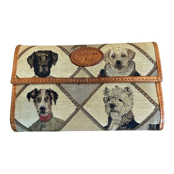 Goblelins Art Vintage Dog Wallet Diamond Leather Checkbook Size Large Many Slots - Picture 1 of 9